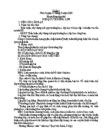 Kế hoạch bài dạy các môn Lớp 5 - Tuần 2 - Năm học 2023-2024 - Nguyễn Thị Hải Anh