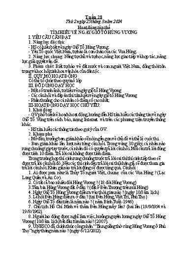 Kế hoạch bài dạy các môn Lớp 5 - Tuần 28 - Năm học 2023-2024 - Phan Thị Quỳnh Trang