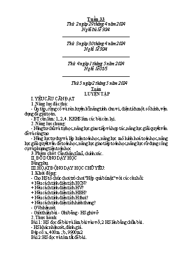 Kế hoạch bài dạy các môn Lớp 5 - Tuần 33 - Năm học 2023-2024 - Phan Thị Quỳnh Trang