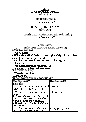 Kế hoạch bài dạy Công Nghệ & Mĩ Thuật Lớp 3+4+5 - Tuần 14 - Năm học 2023-2024 - Đặng Thị Hằng