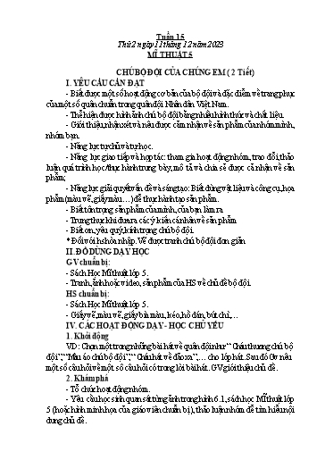 Kế hoạch bài dạy Công Nghệ & Mĩ Thuật Lớp 3+4+5 - Tuần 15 - Năm học 2023-2024 - Đặng Thị Hằng