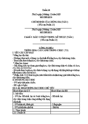 Kế hoạch bài dạy Công Nghệ & Mĩ Thuật Lớp 3+4+5 - Tuần 16 - Năm học 2023-2024 - Đặng Thị Hằng
