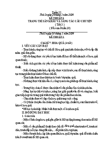 Kế hoạch bài dạy Công Nghệ & Mĩ Thuật Lớp 3+4+5 - Tuần 22 - Năm học 2023-2024 - Đặng Thị Hằng