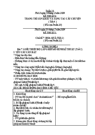 Kế hoạch bài dạy Công Nghệ & Mĩ Thuật Lớp 3+4+5 - Tuần 23 - Năm học 2023-2024 - Đặng Thị Hằng