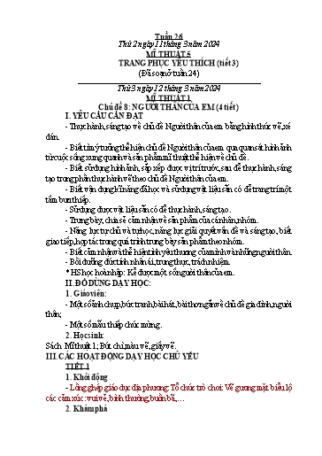 Kế hoạch bài dạy Công Nghệ & Mĩ Thuật Lớp 3+4+5 - Tuần 26 - Năm học 2023-2024 - Đặng Thị Hằng