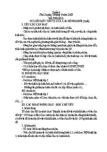Kế hoạch bài dạy Công Nghệ & Mĩ Thuật Lớp 3+4+5 - Tuần 3 - Năm học 2023-2024 - Đặng Thị Hằng