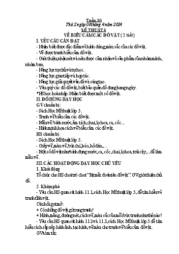 Kế hoạch bài dạy Công Nghệ & Mĩ Thuật Lớp 3+4+5 - Tuần 30 - Năm học 2023-2024 - Đặng Thị Hằng