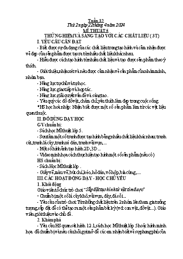 Kế hoạch bài dạy Công Nghệ & Mĩ Thuật Lớp 3+4+5 - Tuần 32 - Năm học 2023-2024 - Đặng Thị Hằng