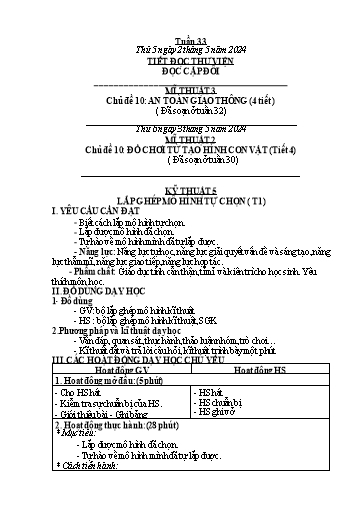 Kế hoạch bài dạy Công Nghệ & Mĩ Thuật Lớp 3+4+5 - Tuần 33 - Năm học 2023-2024 - Đặng Thị Hằng