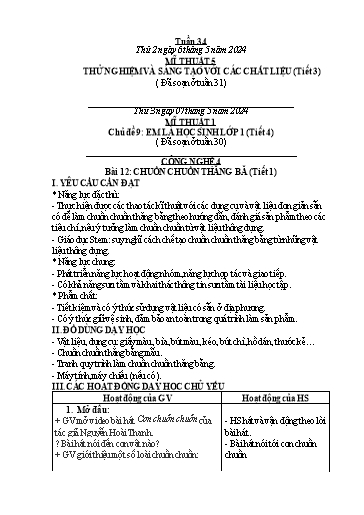 Kế hoạch bài dạy Công Nghệ & Mĩ Thuật Lớp 3+4+5 - Tuần 34 - Năm học 2023-2024 - Đặng Thị Hằng