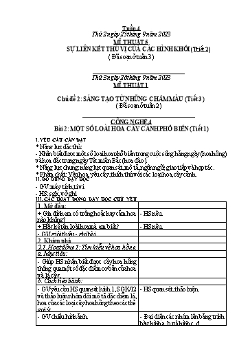 Kế hoạch bài dạy Công Nghệ & Mĩ Thuật Lớp 3+4+5 - Tuần 4 - Năm học 2023-2024 - Đặng Thị Hằng