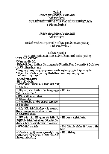 Kế hoạch bài dạy Công Nghệ & Mĩ Thuật Lớp 3+4+5 - Tuần 5 - Năm học 2023-2024 - Đặng Thị Hằng