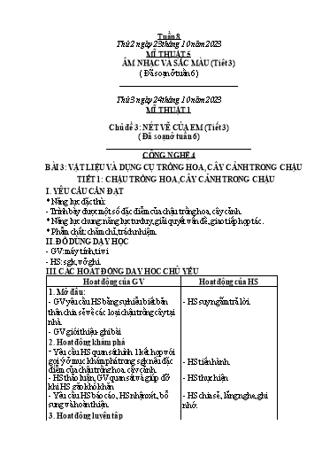 Kế hoạch bài dạy Công Nghệ & Mĩ Thuật Lớp 3+4+5 - Tuần 8 - Năm học 2023-2024 - Đặng Thị Hằng
