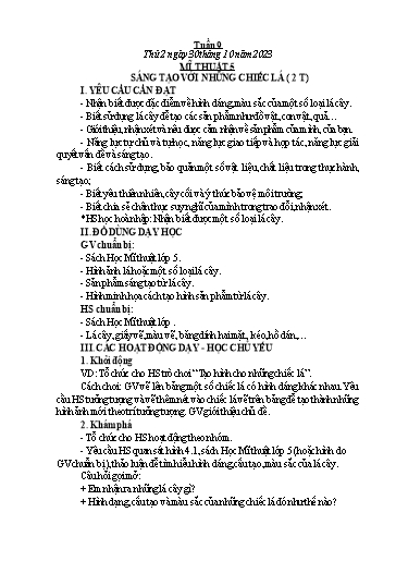 Kế hoạch bài dạy Công Nghệ & Mĩ Thuật Lớp 3+4+5 - Tuần 9 - Năm học 2023-2024 - Đặng Thị Hằng