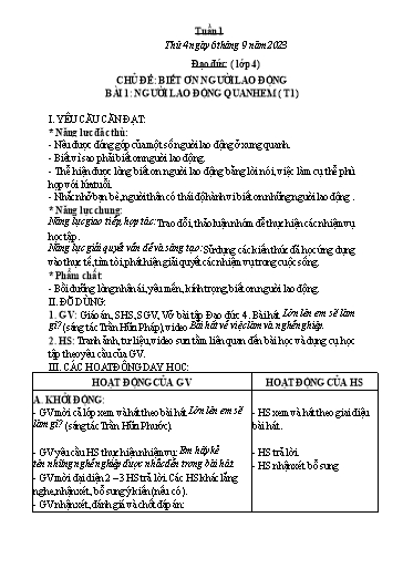 Kế hoạch bài dạy Đạo đức & Âm nhạc Khối Tiểu học - Tuần 1 - Năm học 2023-2024 - Nguyễn Thị Huế