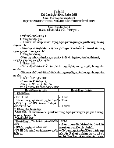 Kế hoạch bài dạy Hoạt động trải nghiệm Lớp 1+2 - Tuần 12 - Năm học 2023-2024 - Trần Thị Huệ