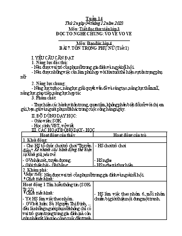 Kế hoạch bài dạy Hoạt động trải nghiệm Lớp 1+2 - Tuần 14 - Năm học 2023-2024 - Trần Thị Huệ