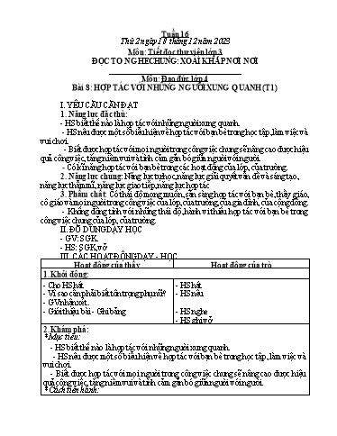 Kế hoạch bài dạy Hoạt động trải nghiệm Lớp 1+2 - Tuần 16 - Năm học 2023-2024 - Trần Thị Huệ