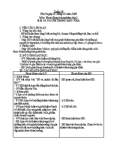 Kế hoạch bài dạy Hoạt động trải nghiệm Lớp 1+2 - Tuần 18 - Năm học 2023-2024 - Trần Thị Huệ