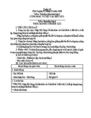 Kế hoạch bài dạy Hoạt động trải nghiệm Lớp 1+2 - Tuần 19 - Năm học 2023-2024 - Trần Thị Huệ