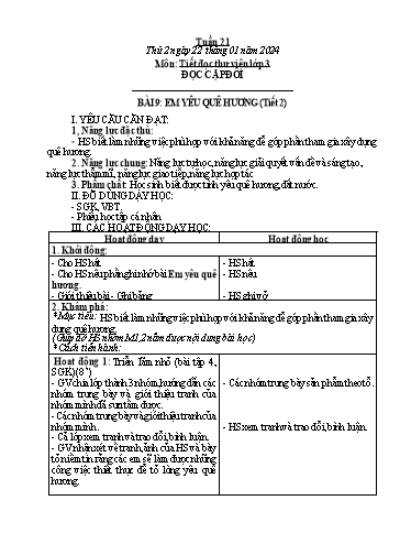 Kế hoạch bài dạy Hoạt động trải nghiệm Lớp 1+2 - Tuần 21 - Năm học 2023-2024 - Trần Thị Huệ
