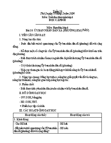 Kế hoạch bài dạy Hoạt động trải nghiệm Lớp 1+2 - Tuần 23 - Năm học 2023-2024 - Trần Thị Huệ