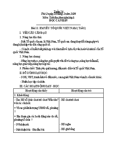 Kế hoạch bài dạy Hoạt động trải nghiệm Lớp 1+2 - Tuần 24 - Năm học 2023-2024 - Trần Thị Huệ