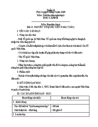 Kế hoạch bài dạy Hoạt động trải nghiệm Lớp 1+2 - Tuần 25 - Năm học 2023-2024 - Trần Thị Huệ