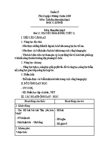 Kế hoạch bài dạy Hoạt động trải nghiệm Lớp 1+2 - Tuần 27 - Năm học 2023-2024 - Trần Thị Huệ