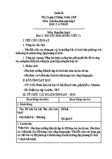 Kế hoạch bài dạy Hoạt động trải nghiệm Lớp 1+2 - Tuần 28 - Năm học 2023-2024 - Trần Thị Huệ