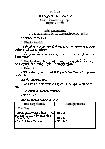 Kế hoạch bài dạy Hoạt động trải nghiệm Lớp 1+2 - Tuần 29 - Năm học 2023-2024 - Trần Thị Huệ