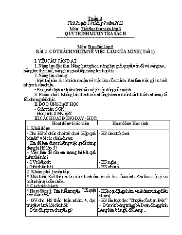 Kế hoạch bài dạy Hoạt động trải nghiệm Lớp 1+2 - Tuần 3 - Năm học 2023-2024 - Trần Thị Huệ