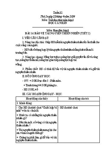 Kế hoạch bài dạy Hoạt động trải nghiệm Lớp 1+2 - Tuần 32 - Năm học 2023-2024 - Trần Thị Huệ