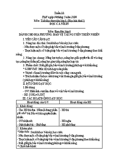 Kế hoạch bài dạy Hoạt động trải nghiệm Lớp 1+2 - Tuần 33 - Năm học 2023-2024 - Trần Thị Huệ