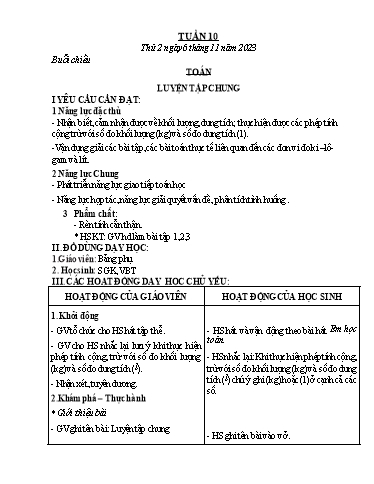 Kế hoạch bài dạy môn Toán Lớp 2+5 - Tuần 10 - Năm học 2023-2024 - Trần Thị Tuyết