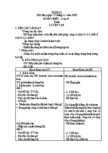 Kế hoạch bài dạy môn Toán Lớp 2+5 - Tuần 11 - Năm học 2023-2024 - Trần Thị Tuyết