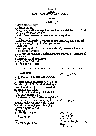 Kế hoạch bài dạy môn Toán Lớp 2+5 - Tuần 14 - Năm học 2023-2024 - Trần Thị Tuyết
