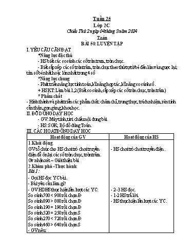 Kế hoạch bài dạy môn Toán Lớp 2+5 - Tuần 25 - Năm học 2023-2024 - Trần Thị Tuyết