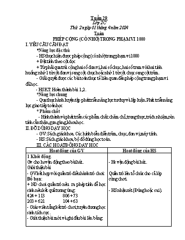Kế hoạch bài dạy môn Toán Lớp 2+5 - Tuần 29 - Năm học 2023-2024 - Trần Thị Tuyết