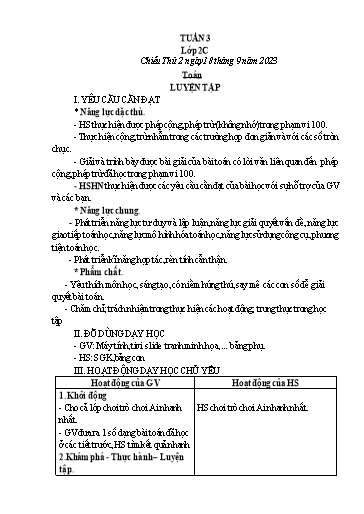 Kế hoạch bài dạy môn Toán Lớp 2+5 - Tuần 3 - Năm học 2023-2024 - Trần Thị Tuyết