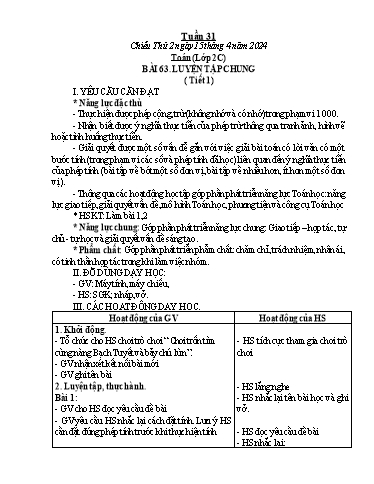 Kế hoạch bài dạy môn Toán Lớp 2+5 - Tuần 31 - Năm học 2023-2024 - Trần Thị Tuyết