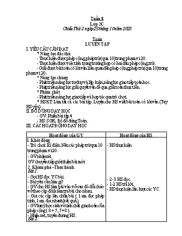 Kế hoạch bài dạy môn Toán Lớp 2+5 - Tuần 8 - Năm học 2023-2024 - Trần Thị Tuyết