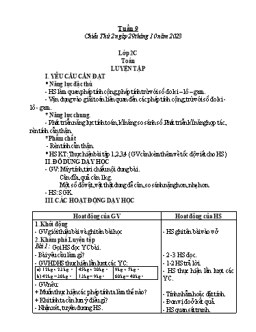 Kế hoạch bài dạy môn Toán Lớp 2+5 - Tuần 9 - Năm học 2023-2024 - Trần Thị Tuyết