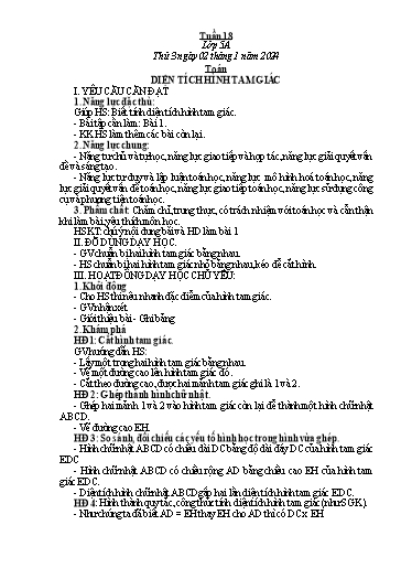 Kế hoạch bài dạy môn Toán Lớp 5 - Tuần 18: Diện tích hình tam giác - Năm học 2023-2024 - Trần Thị Tuyết