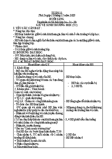 Kế hoạch bài dạy môn Tự nhiên và Xã hội Lớp 1+2+3 - Tuần 11 - Năm học 2023-2024 - Hà Văn Sơn