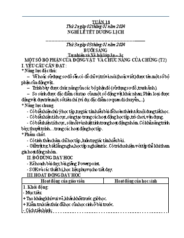 Kế hoạch bài dạy môn Tự nhiên và Xã hội Lớp 1+2+3 - Tuần 18 - Năm học 2023-2024 - Hà Văn Sơn