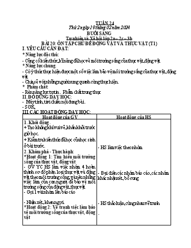 Kế hoạch bài dạy môn Tự nhiên và Xã hội Lớp 1+2+3 - Tuần 23 - Năm học 2023-2024 - Hà Văn Sơn