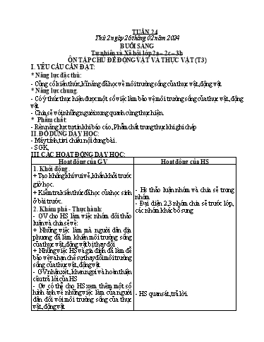 Kế hoạch bài dạy môn Tự nhiên và Xã hội Lớp 1+2+3 - Tuần 24 - Năm học 2023-2024 - Hà Văn Sơn