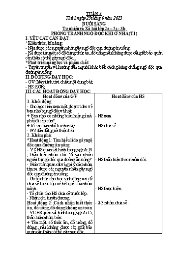 Kế hoạch bài dạy môn Tự nhiên và Xã hội Lớp 1+2+3 - Tuần 4 - Năm học 2023-2024 - Hà Văn Sơn