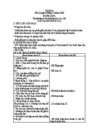 Kế hoạch bài dạy môn Tự nhiên và Xã hội Lớp 1+2+3 - Tuần 5 - Năm học 2023-2024 - Hà Văn Sơn